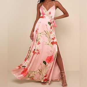 Still the One Blush Pink Floral Print Satin Maxi Dress
